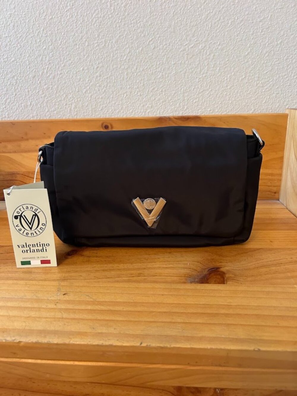 NWT Valentino Orlandi Black Crossbody Bag Multi Pocket Handbag Italy
